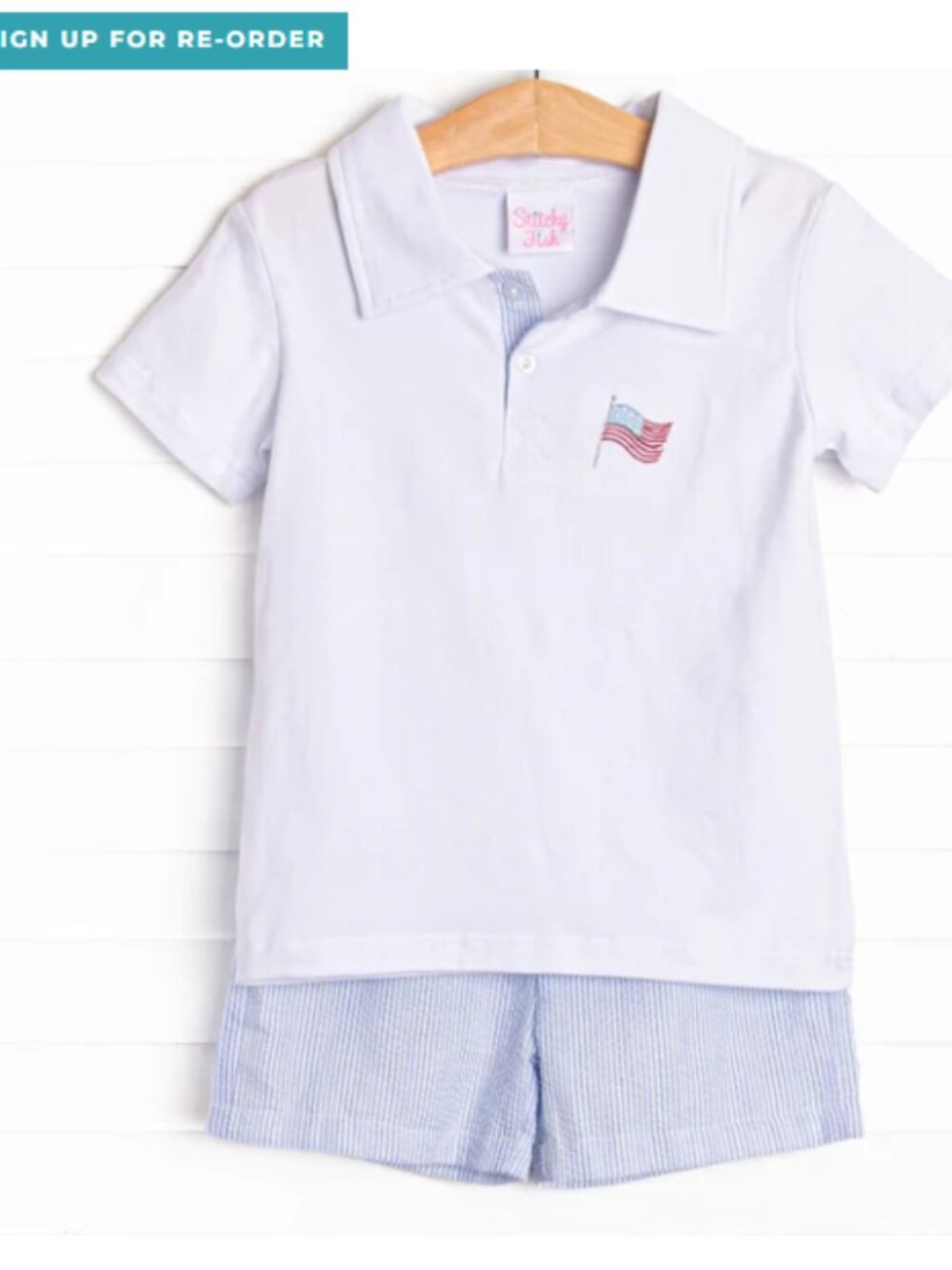 Stitch Fish iWaving Wind Embroidered Short Set, Blue 3T Patriot American Flag